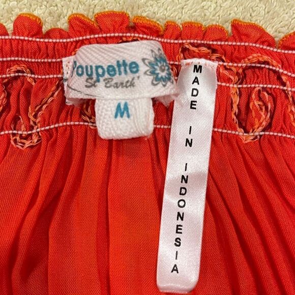 Poupette St Barth Embroiderer Off the Shoulder Coral Top.Size M - Picture 12 of 14